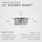 Made In Cookware -10" Stainless Steel Steamer Insert - Pot Strainer - 8 Quart Compatible - 5 Ply Stainless Clad - Professional Cookware