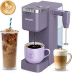 Single Serve Coffee Maker with Built-in Detachable Milk Frother, Iced and Hot Coffee Machine for K Cup & Grounds, 40oz Removable Water Reservoir, 6 Cup Sizes, Fits 7.3" Travel Mug, Purple