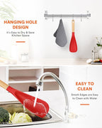 Cooking Spoon for Nonstick Cookwares, Great for Cooking and Serving Sturdy BPA-Free Matte Silicone, Wood Handle Spoon for Mixing, Scoop, and Scrape (RED)