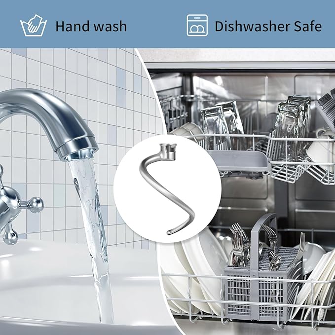 Stainless Steel Dough Hook Replacement for KitchenAid 7 QT Bowl-lift Stand Mixers, Stainless Steel Spiral Dough Hook Attachment for Kitchen aid attachment parts, Dishwasher Safe