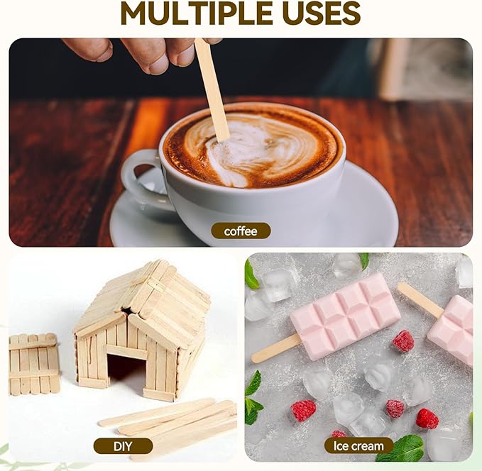 1000 Count Bamboo Coffee Stirrer - Disposable 7 inches Long Wooden Stir Sticks for Coffee and Cocktails - Smooth, Splinter-Free Beverage Mixers - Ideal for Cafe, Bars and Drink Stations