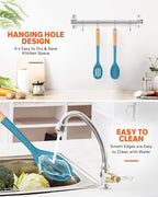 Silicone Cooking Spoons, Great for Scooping Sides and Serving Hearty Stews, BPA-Free Matte Silicone, Wooden Handle Serving Spoon for Nonstick Cooking Surfaces (Blue)