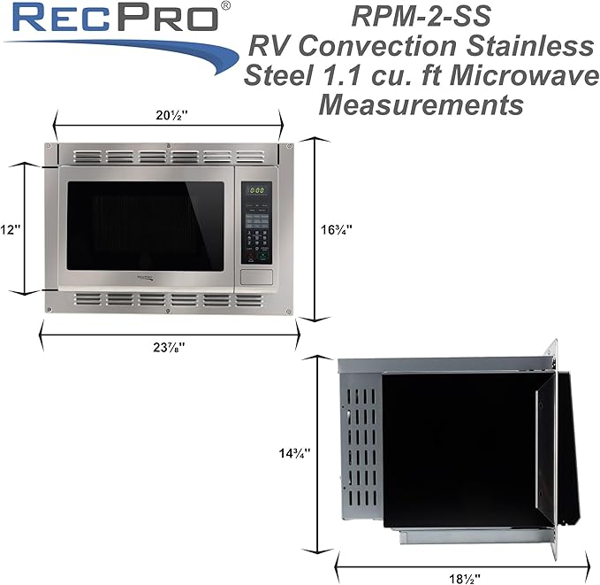 RecPro RV Convection Microwave Stainless Steel 1.1 cu. ft. | 120V | Microwave | Appliances | Direct Replacement for High Pointe and Greystone