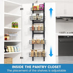 Adjustable 5-Tier Over the Door Pantry Organizer, Spice Rack, Narrow Hanging Shelf for Kitchen Storage and Organization