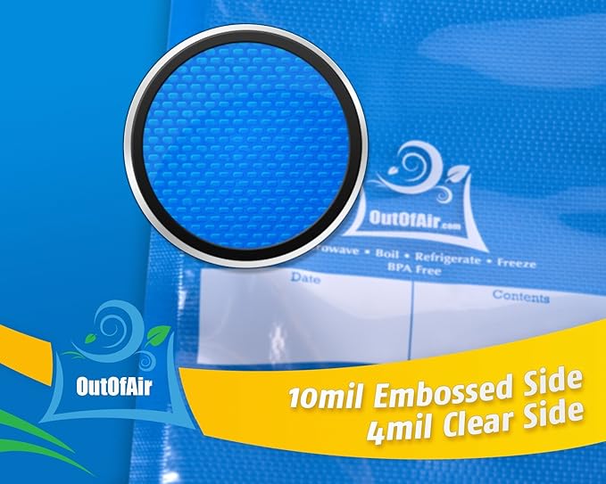 8" x 25' Rolls (Fits Inside Machine) - BULK 8 Pack (200 ft total) OutOfAir Vacuum Sealer Rolls Works With FoodSaver & Other Machines, 33% Thicker BPA Free Sous Vide Commercial Grade Bags