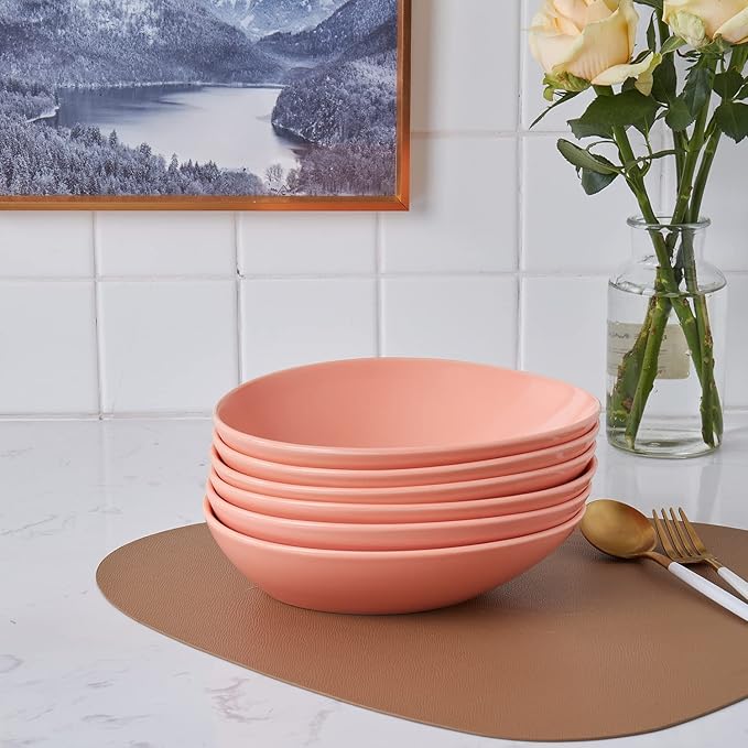 Stone Lain Delilah 8-inch Bowl 6-Piece Dish Set, Porcelain, Peach