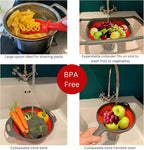 BaraBara Silicone 10 pcs Telescopic Collapsible Strainers with Handles, Foldable Bowl, Clip on Drainer. Red Spoon Rest, 3 ladle Masher Spoons. Silicone Gloves Heat Resistant Bundle Cooking Set.