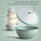 COOK WITH COLOR Mixing Bowls with Lids - 12 Piece Plastic Nesting Bowls Set includes 6 Prep Bowls and 6 Lids, Diamond Design - Microwave Safe (Mint)