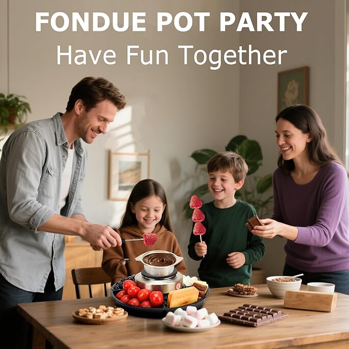 SANGLE SOPFFY 2 in 1 Fondue Pot & Electric S'mores Maker - Cheese and Chocolate Fondue Set with Temperature Control,Detachable Trays,Fondue Pot Electric Set w 4 Forks,Perfect for Parties,Family Gifts