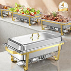Chafing Dishes for Buffet 4 Pack, 11QT [Large Size and Sturdy] Stainless Steel Food Warmers for Parties Buffet [Elegant Gold and Silver Colors] Catering Supplies Buffet Display