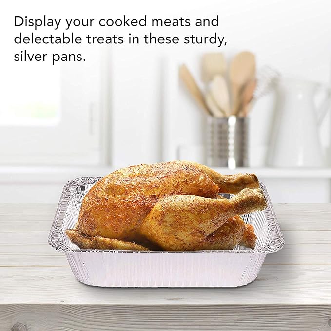 Stock Your Home Aluminum Pans 9x13 Disposable Foil Pans (Pack Of 10) - Half Size Steam Table Deep Aluminum Trays - Tin Foil Disposable Pans Great for Cooking, Heating, Storing, Prepping Food