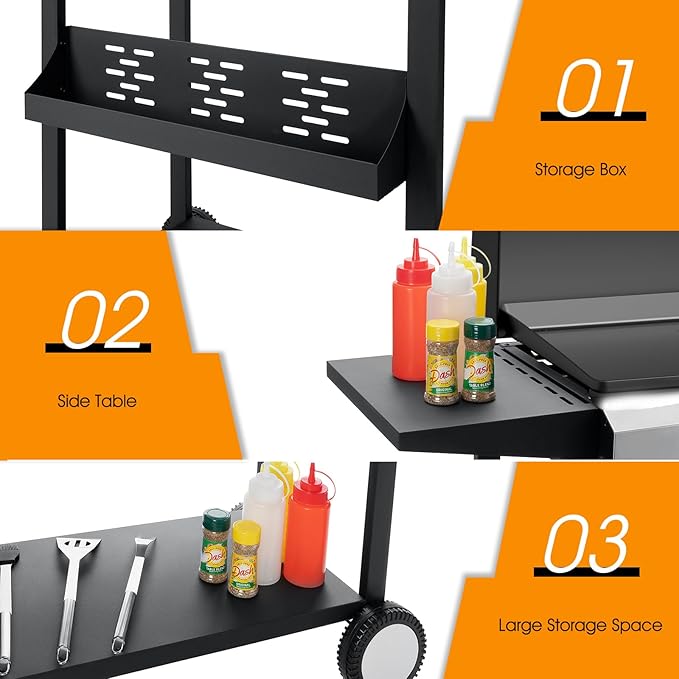 3 Burner BBQ Gas Griddle with Hood, 25.6 Inch Stainless Steel Portable Detachable Propane Griddle, 45,000 BTU Flat Top Grill with Side Shelves for Camping, Silver