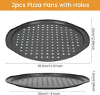 13 Inch Pizza Pan for Oven, 2 Pack Round Pizza Pan with Holes Non-sticking Carbon Steel Pizza Tray with Handles Pizza Baking Pan for Cooking and Grilling Oven Safe