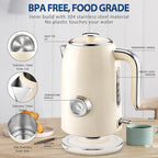 PUKOMC Electric Kettle, 1.7L Stainless Steel Tea Kettle with Temperature Gauge, 1500W Water Boiler with LED Light, BPA-Free, Auto Shut-Off and Boil-Dry Protection (Beige) Visit the Pukomc Store