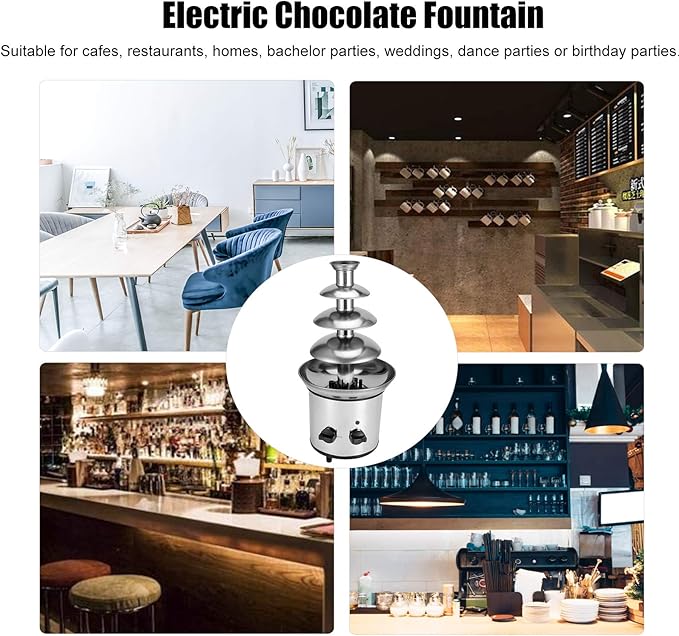 4 Layer Chocolate Fountain, 4 Layer Durable Rotating Practical Stainless Steel Electric Chocolate Fountain Machine, Elegant for Resturant Home Party(#1)