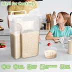 Rice Storage Container, 5 to 10lb Dry Food Airtight Dispenser, Pet Dog Cat Food Canister, BPA Free Clear Plastic Kitchen and Pantry Organization Bin for Oatmeal, Cereal, Pasta, Flour White
