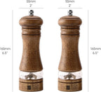 Wooden Salt and Pepper Grinder Set, 6.5 inch Rubber Wood Salt and Pepper Mills Set of 2 with Acrylic Visible Window & Adjustable Ceramic Rotor