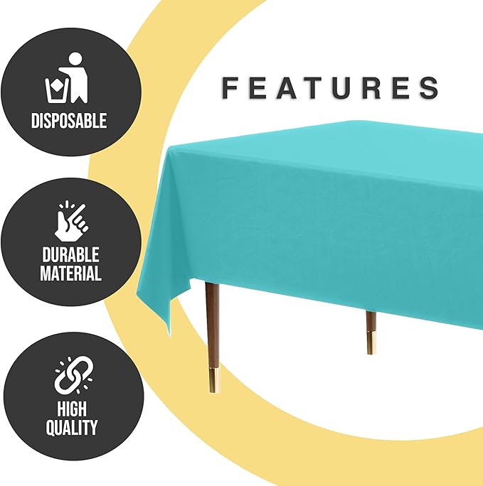 Exquisite 66% Thicker Premium Plastic Table Cloth Rectangle Table Cover 0.5 Mil 12 Pack Aqua Table Cloth 54 Inch x 108 Inch Disposable Tablecloth Won't Tear Easily Like Cheap Thin Brands