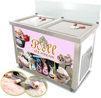 Kolice ETL Commercial 21"x21" Double Square Pans Fried Ice Cream Roll Machine, Yogurt Thai Stir Roll Ice Cream Machine-Auto Defrost, Transparent Sneeze Guard