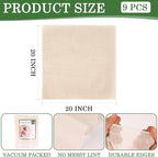 WMKGG Cheese Cloth, 9 PCS,20x20 Inch, Precut Cheesecloth for Straining, Hemmed 4 Edges, Grade 100, Reusable Unbleached Fine Mesh Cotton for Cooking, Juicing, Cheese Making, Baking, Yogurt
