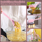 E-far Silicone Cooking Utensils Set, 7-Piece Pink Heat Resistant Kitchen Utensils Set, Kitchen Nonstick Tools Spatula Ladle Spoon Pasta Server for Non-stick Cookware, Non-Toxic & Dishwasher safe