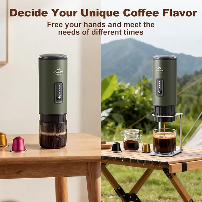 Portable Espresso Maker, 3 in 1 Coffee Maker Set with Carrying Bag and Coffee Stand, Coffee Machine Works with Ground Coffee & Capsule Pod, Self-Heating Brewer with USB-C for Travel, Hiking, Office