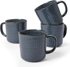 famiware Moonlight Coffee Mug Set of 4, 13oz Mug Set with Linen Finish, Coffee Cup Set with Handle for Latte, Cappuccino, Tea, Hot Cocoa, Microwave and Dishwasher Safe, Dark Blue