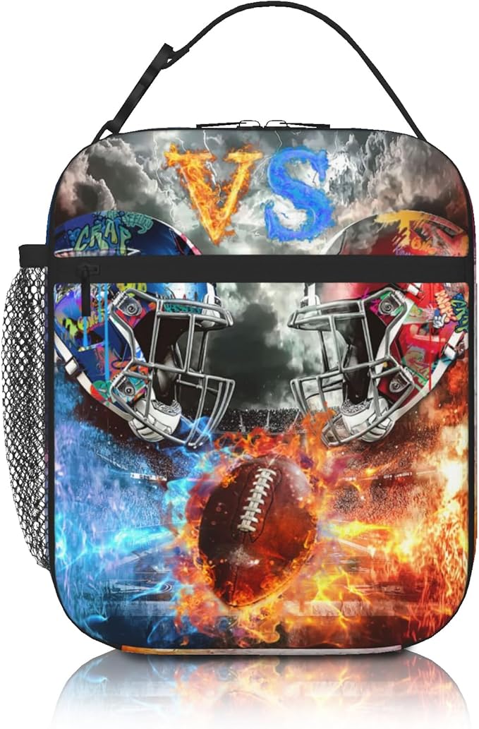 American Football Lunch Bag for Boys Girls Insulated Football Lunch Box for Kids Teen Adult Reusable Kids Lunch Bag for School Work Office Travel Waterproof Leakproof Portable Fits Most Bento Boxes