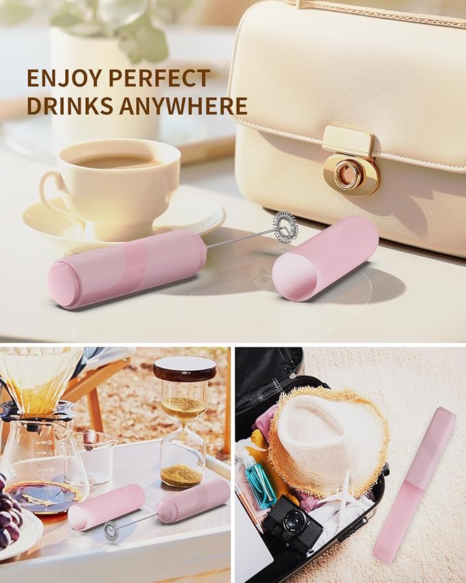 CIRCLE JOY Portable Milk Frother Hanheld, Battery Operated Electric Coffee Frother Wand Drink Mixer for Matcha Lattes Cappuccino, Kitchen Gifts, Pink