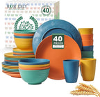 Homienly 40-Piece Premium Wheat Straw Dinnerware Sets, Service for 8, Unbreakable Plates and Bowls Set - Cups Sets, Dinner Plates, Bowls for Kitchen,Dishwasher and Microwave Safe Dishes Set - Multi