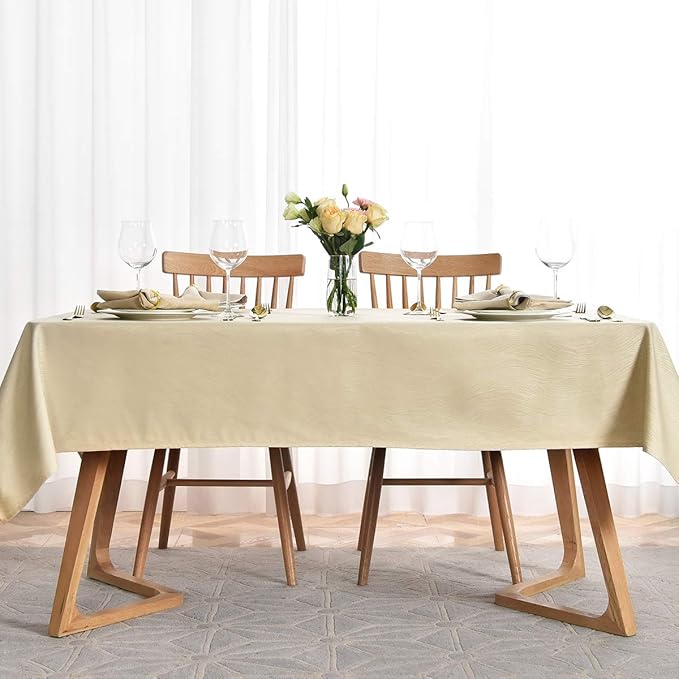 maxmill Square Table Cloth Swirl Pattern Spillproof Wrinkle Resistant Heavy Weight Soft Tablecloth for Kitchen Dinning Tabletop Outdoor Picnic Square 52 x 52 Inch Beige