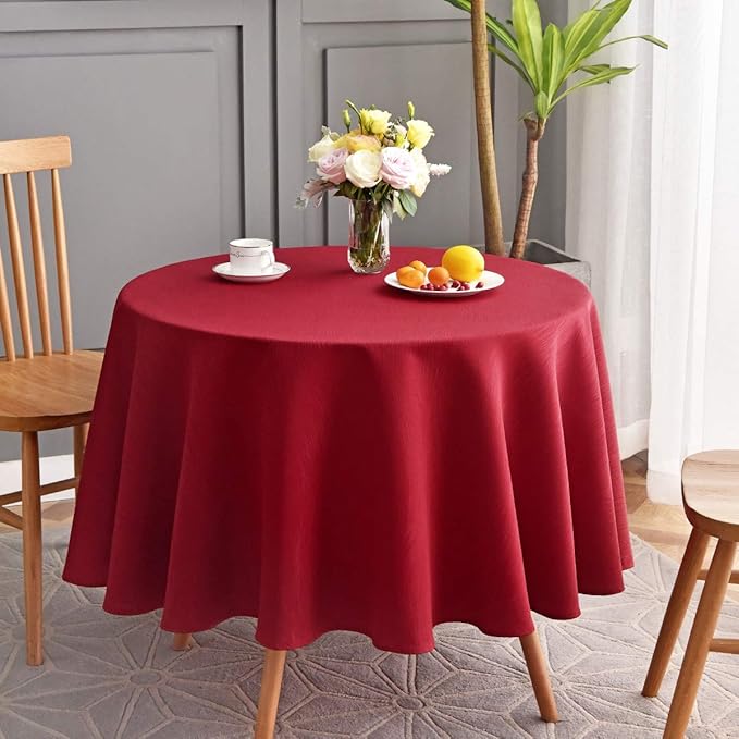 maxmill Jacquard Round Table Cloth Swirl Pattern Waterproof Antiwrinkle Heavy Weight Soft Tablecloths for Circular Table Cover and Kitchen Dinning Tabletop Decoration Round 70 Inch Red