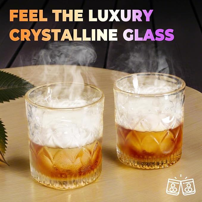 Electric Whiskey Smoker Kit, Luxurious Wooden Box, Heartfelt Christmas Gifts, with 4 Wood Chips, Torch, Ice Molds, Recipe, Stones, Old Fashioned Bourbon Cocktails Smoker, Gifts for Men (No Butane)