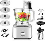 Homtone 16 Cup Food Processor, Aluminum-Diecast Food Processors with Whisk, 5 Preset Modes Vegetable Chopper Electric, 8 Blades 11 Functions for Home Use, Stepless Speed Control, 650W, Sliver