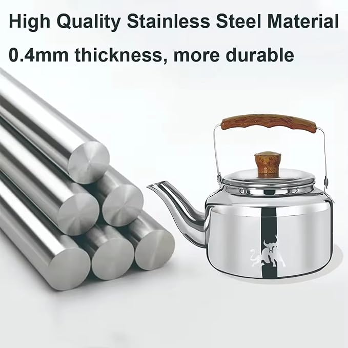 Chandler 1.24 Liter Tea Pots, Vintage Tea Kettle - 0.4mm Stainless Steel Pot - Hard to Dent | Ergonomic Handle with a Cool Grip | Portable Tea Kettle For Camping (Silver Color)