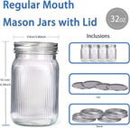 LUODA MirthMood 32 OZ Wide Mouth Mason Jars, 6 PACK Glass Mason Jars with airtight Lids, Quart mason jars wide mouth for Fermenting, Pickling, Freezing, Preserving, Meal Prep, Jar Décor