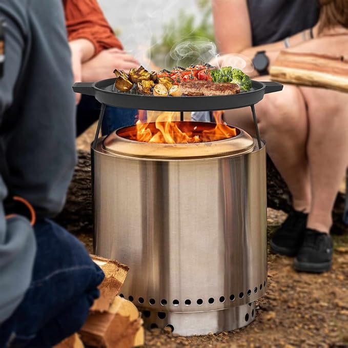 Onlyfire Griddle for Solo Stove Ranger, 14 Inch Double Sided Reversible Cast Iron Campfire Grill Pan with Detachable Legs for Solo Stove 15 Inch Fire Pit, Raised Top Cookware for Ranger Fire Pit