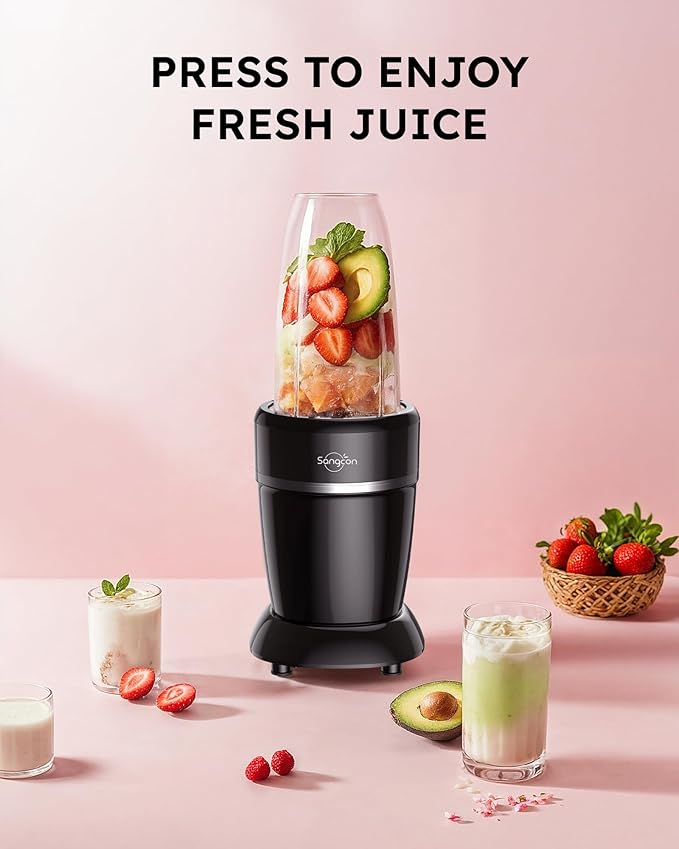 Sangcon 1000W Blender for Smoothies, Blenders for Kitchen with (3) Cups (2) Spout Covers (1) Storage Cap (1) To-Go Cap, Portable Blender for Shakes and Smoothies, Ice Crushing, Frozen Drinks, Spices