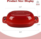 Enameled Cast Iron Oval Dutch Oven Pot with Lid, Dutch Oven for Sourdough Bread Baking, Oval Bread Pan, 5qt, Red