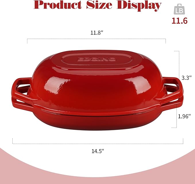 Enameled Cast Iron Oval Dutch Oven Pot with Lid, Dutch Oven for Sourdough Bread Baking, Oval Bread Pan, 5qt, Red