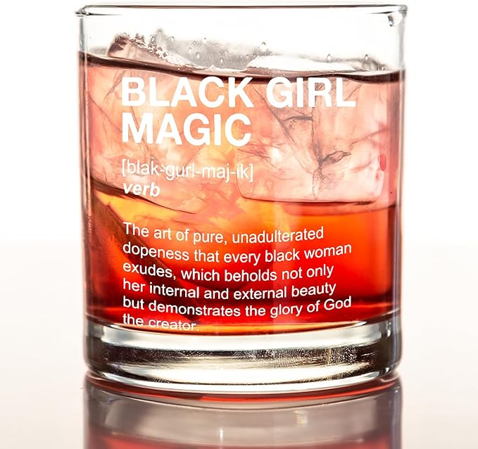 kunlisa Black Girl Magic Gifts Whiskey Glasses, African American Gifts for Black Women, 10 oz Drinking Rocks Glasses for Women Whisky Cocktail Scotch Bourbon Liquor