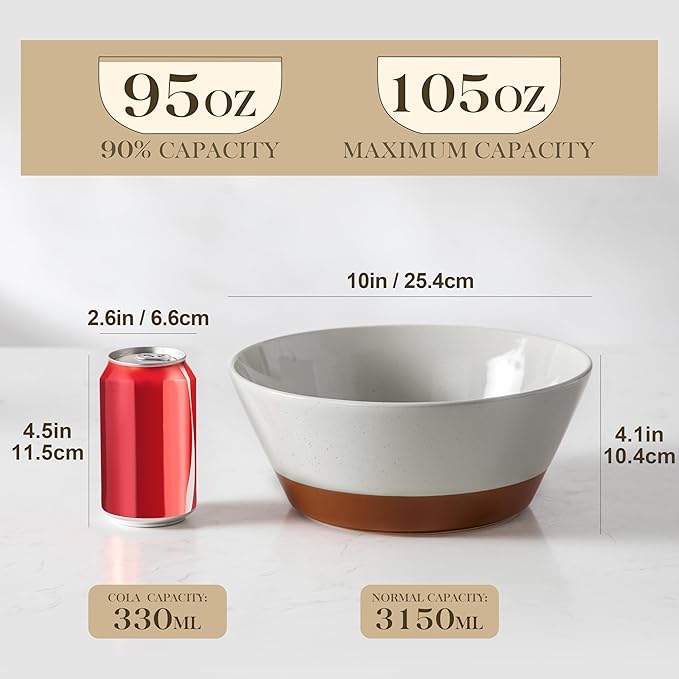 MALACASA Serving Bowls, 105oz Large Salad Bowls for Party, Entertaining, Big Ceramic Bowls for Soup, Fruit and Pho, 2-Pc Wide Bowl Set, Grey & Brown