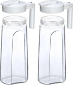 Amazing Abby - Slim - 2-Pack Tritan Pitcher (64 oz), Unbreakable Plastic Water Pitcher with Lid, BPA-Free, Heat-Resistant, Dishwasher-Safe, Great for Both Iced and Hot Drinks, White