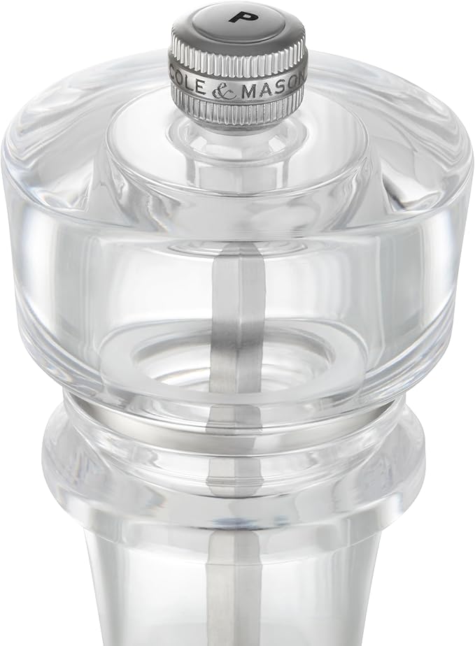 Cole & Mason London Refillable Spice Mill - Kitchen & Home Accessory - Table Black Pepper Grinder - Pepper Mill with Carbon Steel Mechanism - 8", Acrylic