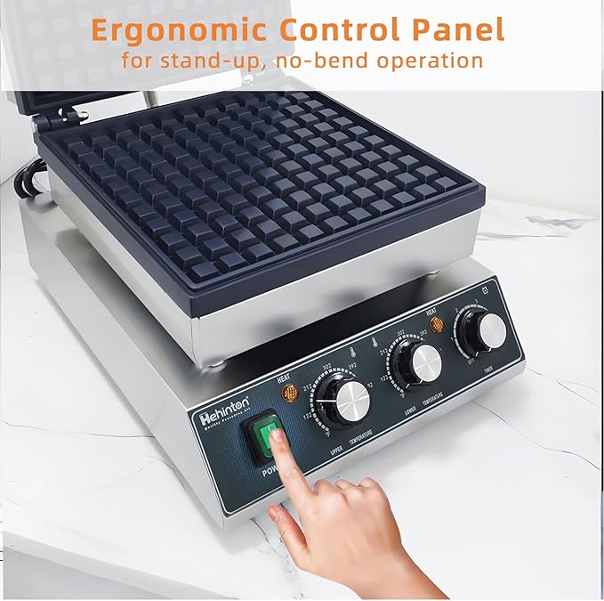 Hehinton® Commercial Belgian Waffle Maker, 110V 2300W Electric Waffle Maker Dual Temperature Control,11.4"x11.4" Cooking Area, Waffle Iron with Nonstick Plates for Food Trucks, Cafes & Home Use