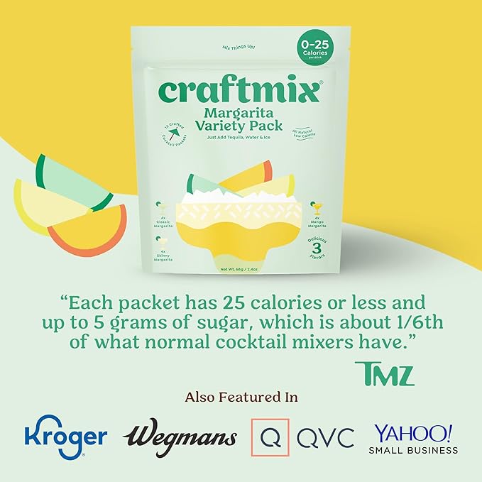 Craftmix Margarita Variety Pack, Makes 24 Drinks, Skinny Cocktail Mixers, Instant Mix Mocktail Kit, Real Fruit, Vegan Low Carb Non-GMO, Dairy Free, Gluten Free, Easy to Mix