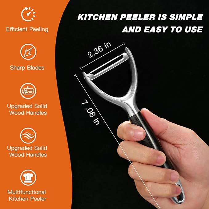 304 Stainless Steel Multi-Function Kitchen Peeler - With Solid Wood Handle, Sharp & Durable Blade, Effortlessly Peels Vegetables and Fruits, Essential Kitchen Tool