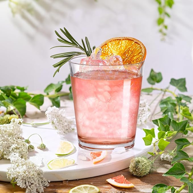 9 Pack Plastic Drinking Glasses, 12 Oz Unbreakable Acrylic Water Tumblers, Reusable Shatter-Proof Clear Glasses, Whiskey Drinkware Cups Set for Party Kitchen, Iced Water Tea Coffee