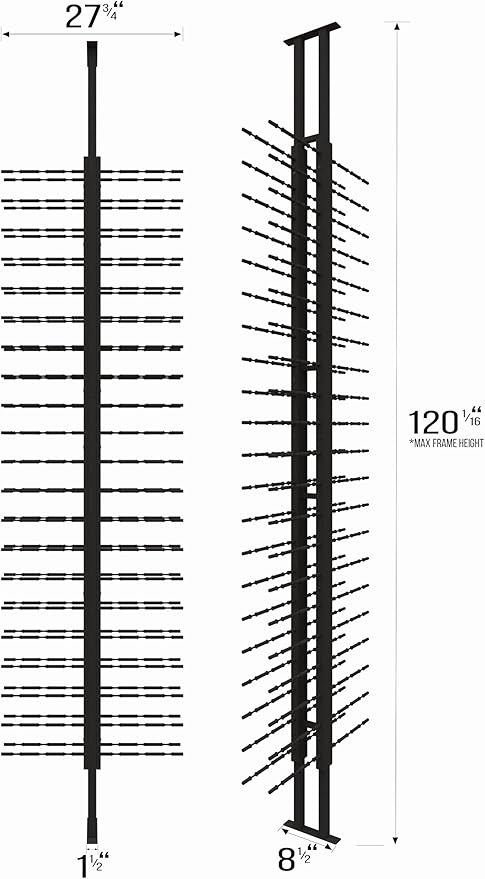 Ultra Wine Racks Floor-to-Ceiling Mount Display (2 Side, Triple Deep, Black, Holds 126 Wine Bottles) - Modern Metal Wine Storage for Wine Cellars, Home Bars, Kitchens, & Dining Rooms