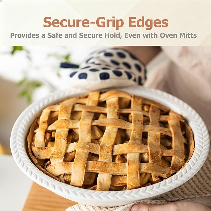 Ceramic Pie Pan Set of 2, 11 inch Round Baking Dish, Porcelain Pie Plate, Non-Stick, Oven & Dishwasher Safe, Non-Stick Pie Dish for Baking